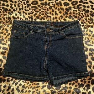 Red Blue Denim Dark Wash High Waisted Denim Shorts